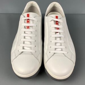 PRADA WHITE SNEAKERS SHOES AIR SOLE 4E2701 RED STRIPE ITALY SIZE 7 US 8 EU 41